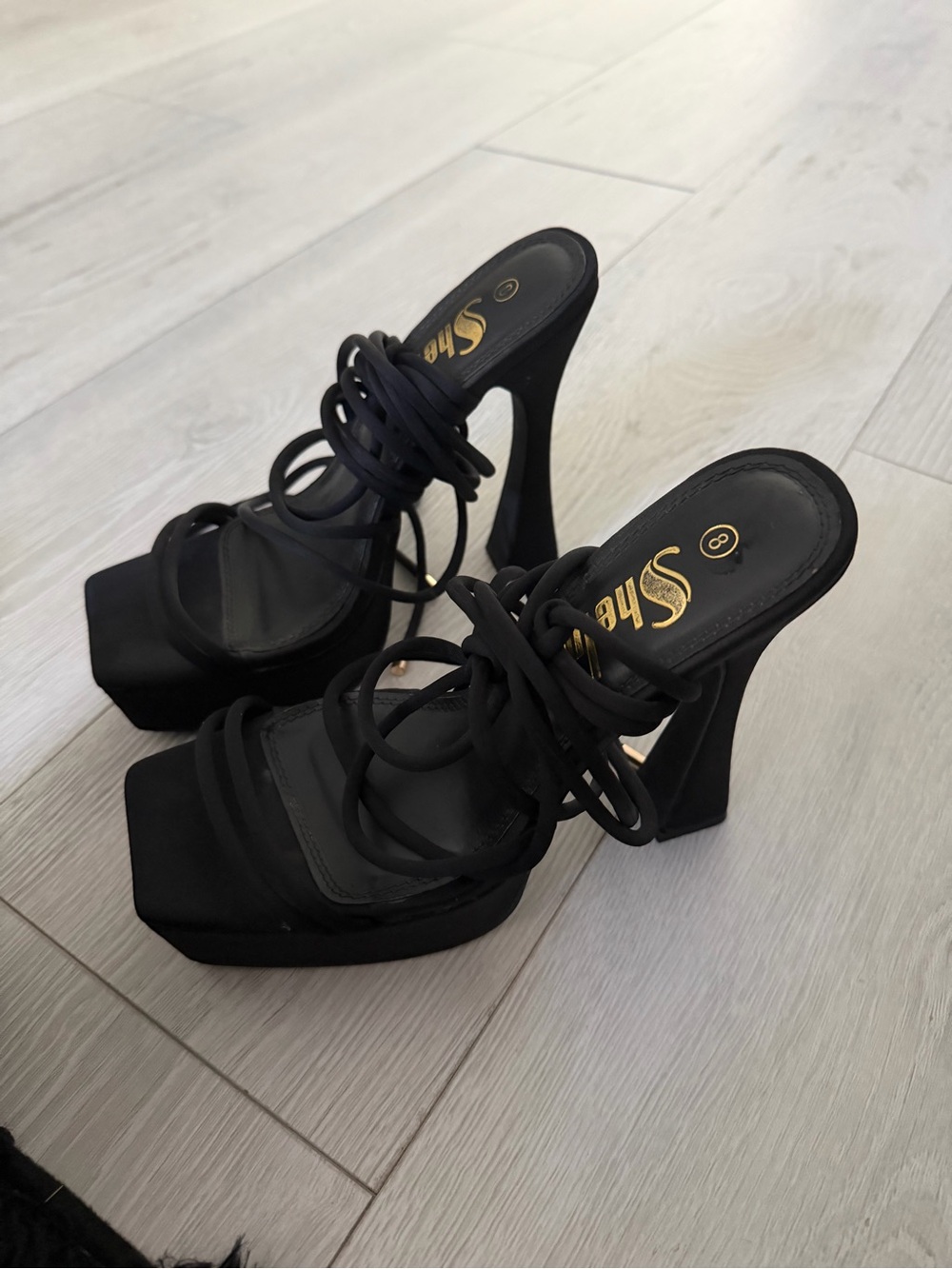 SHELN  Black Strappy Platform Mule Heels